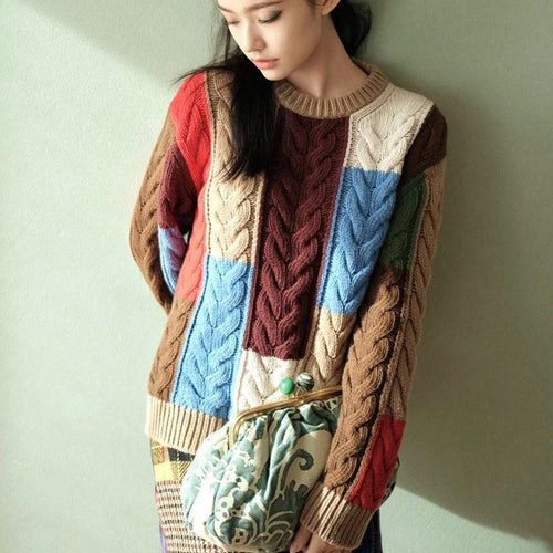 Pull en tricot épais pour femmes avec motif patchwork coloré Chic & Stil