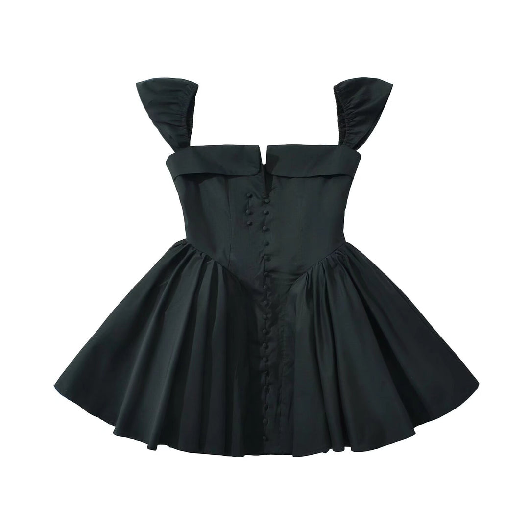 Puff sleeve dress for women with a fitted silhouette and an elegant flounce hem Lune London