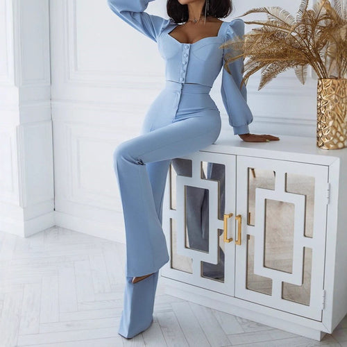 Women Elegant set with fitted top and wide leg pants Lune London