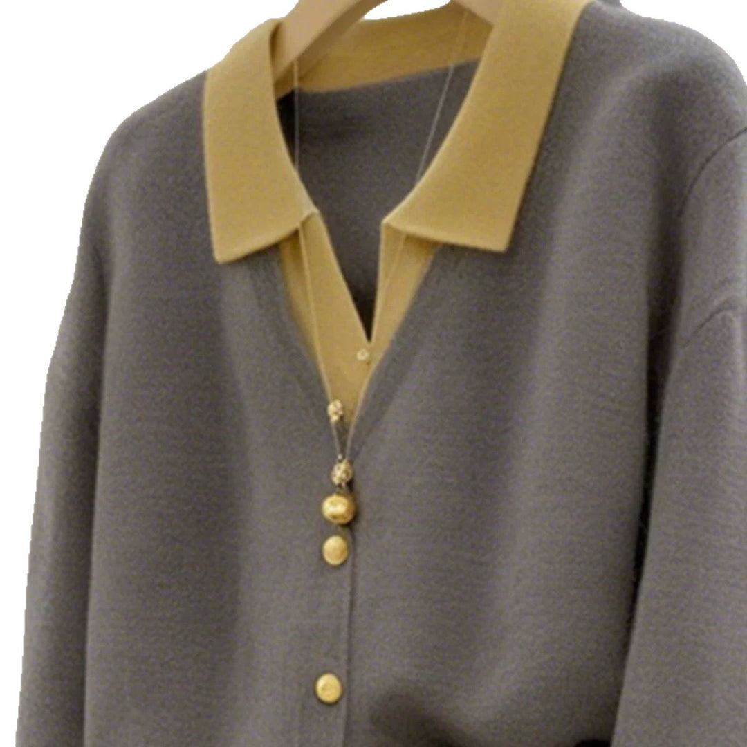 Cardigan féminin à la mode avec col élégant et grands boutons Chic & Stil