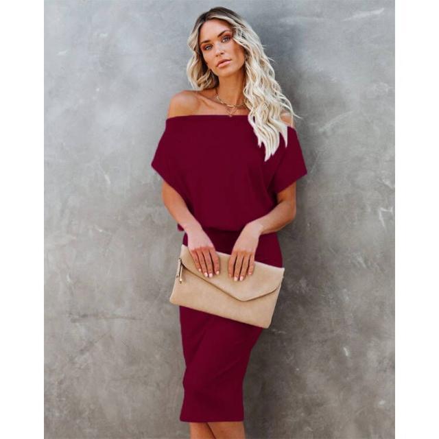 Chic Off-Shoulder Midi Bodycon Dress for Women