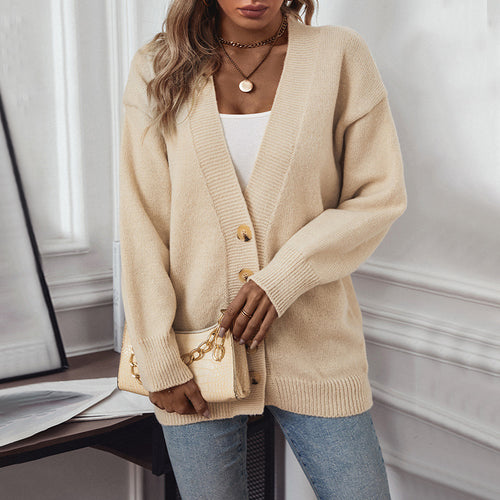 Ladies comfortable cardigan with button details and deep V-neck Lune London