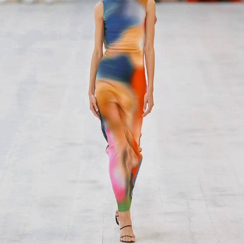 Women Maxi Bodycon Dress Abstract Print Lune London