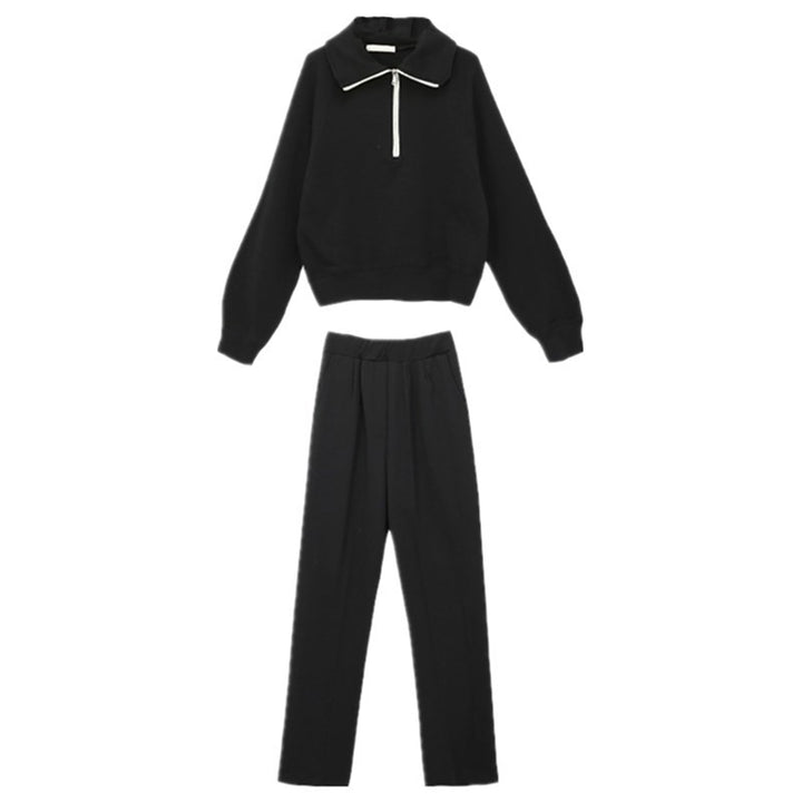 Women's sporty two-piece set with casual collar and wide pants