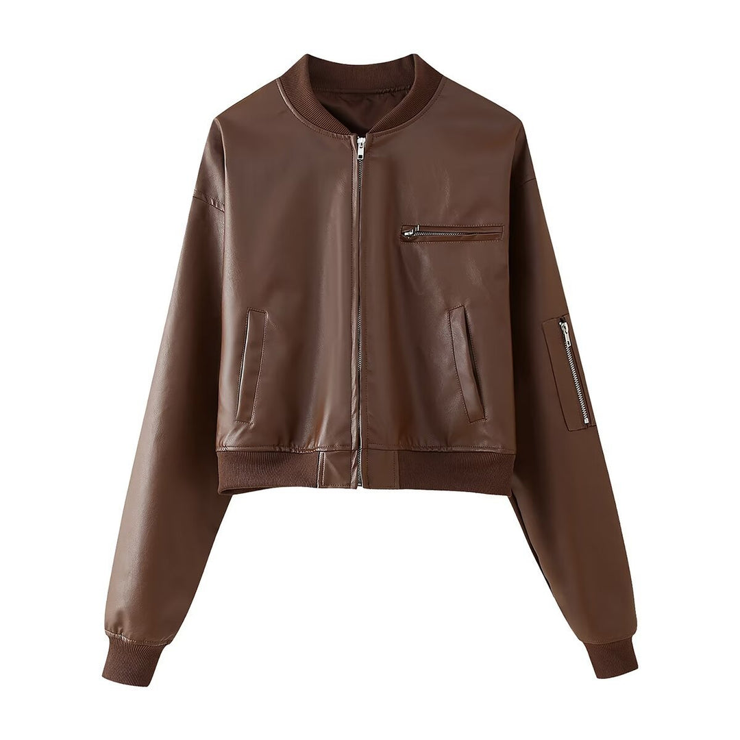 Women's trendy bomber jacket with casual leather look and practical pockets Lune London