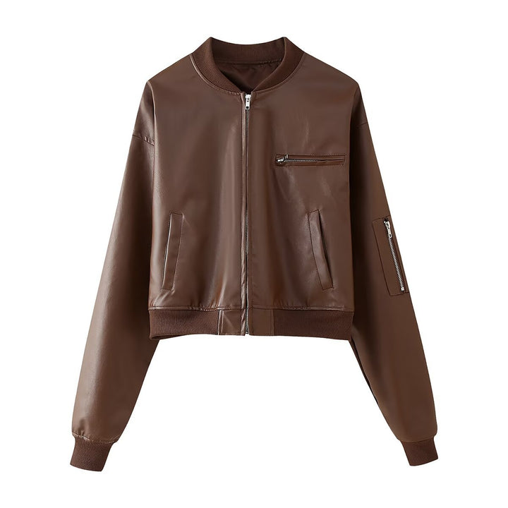 Women's trendy bomber jacket with casual leather look and practical pockets Lune London