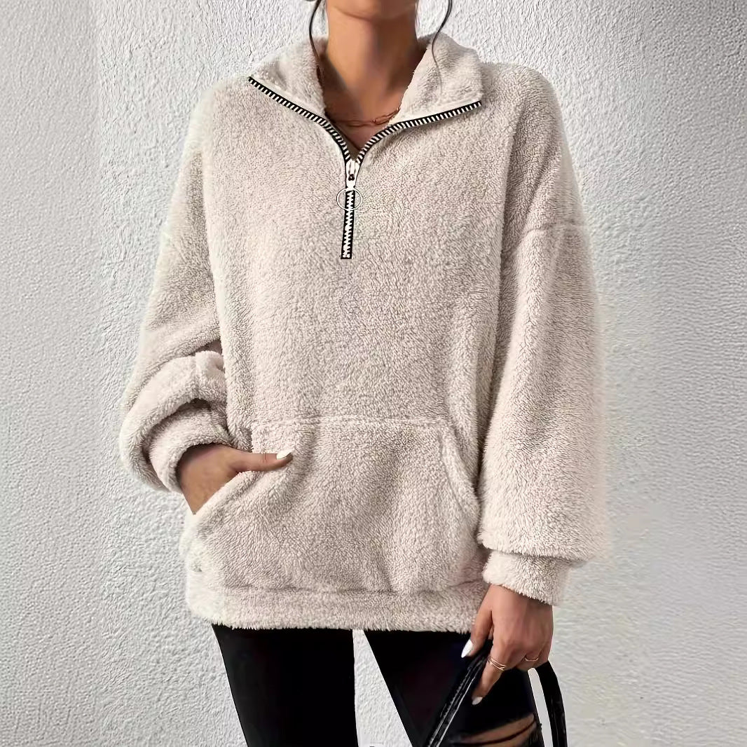 Cozy fleece sweater for women with half-zip and side pockets Lune London