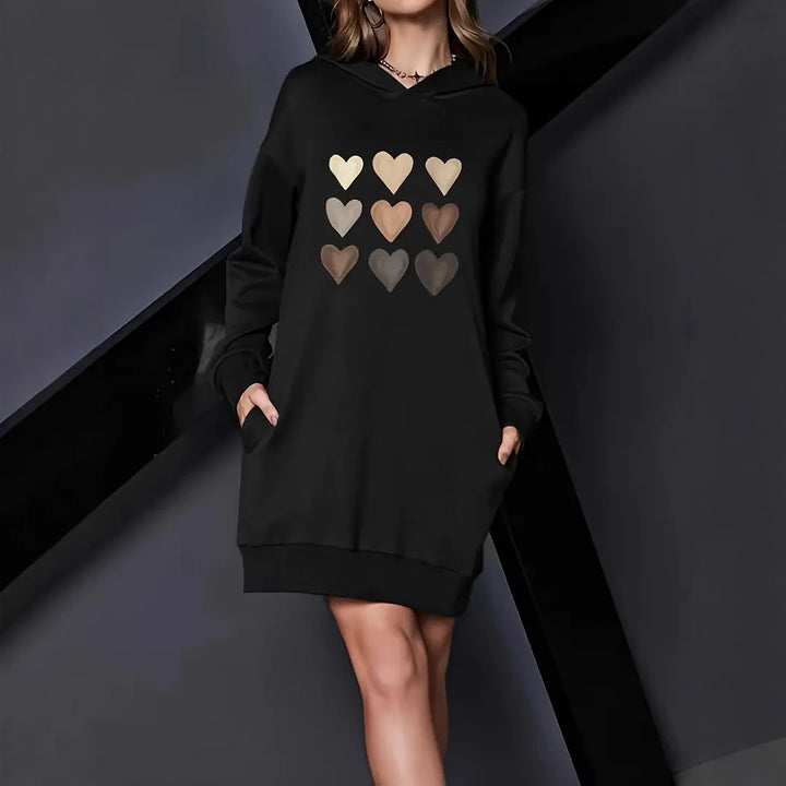 Hooded dress for women with heart-shaped print Lune London