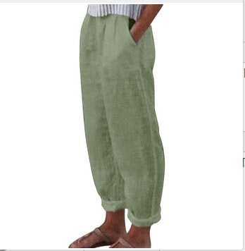 Casual linen pants for women with elastic waistband and practical side pockets Lune London