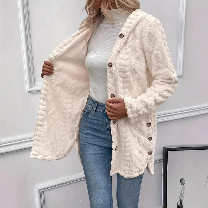 Fuzzy jacket for ladies with hood and button closure Lune London