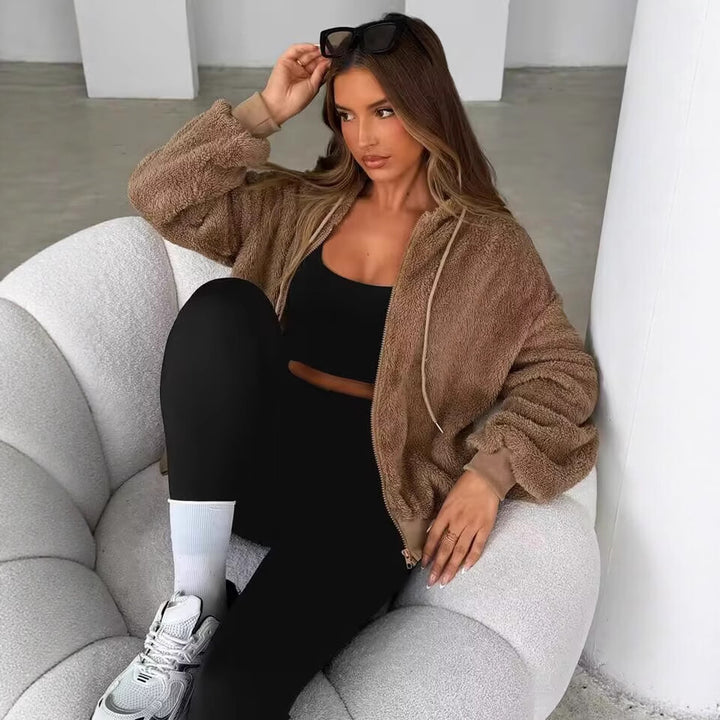 Ladies Cozy Teddy Fleece Jacket with Chic Zipper