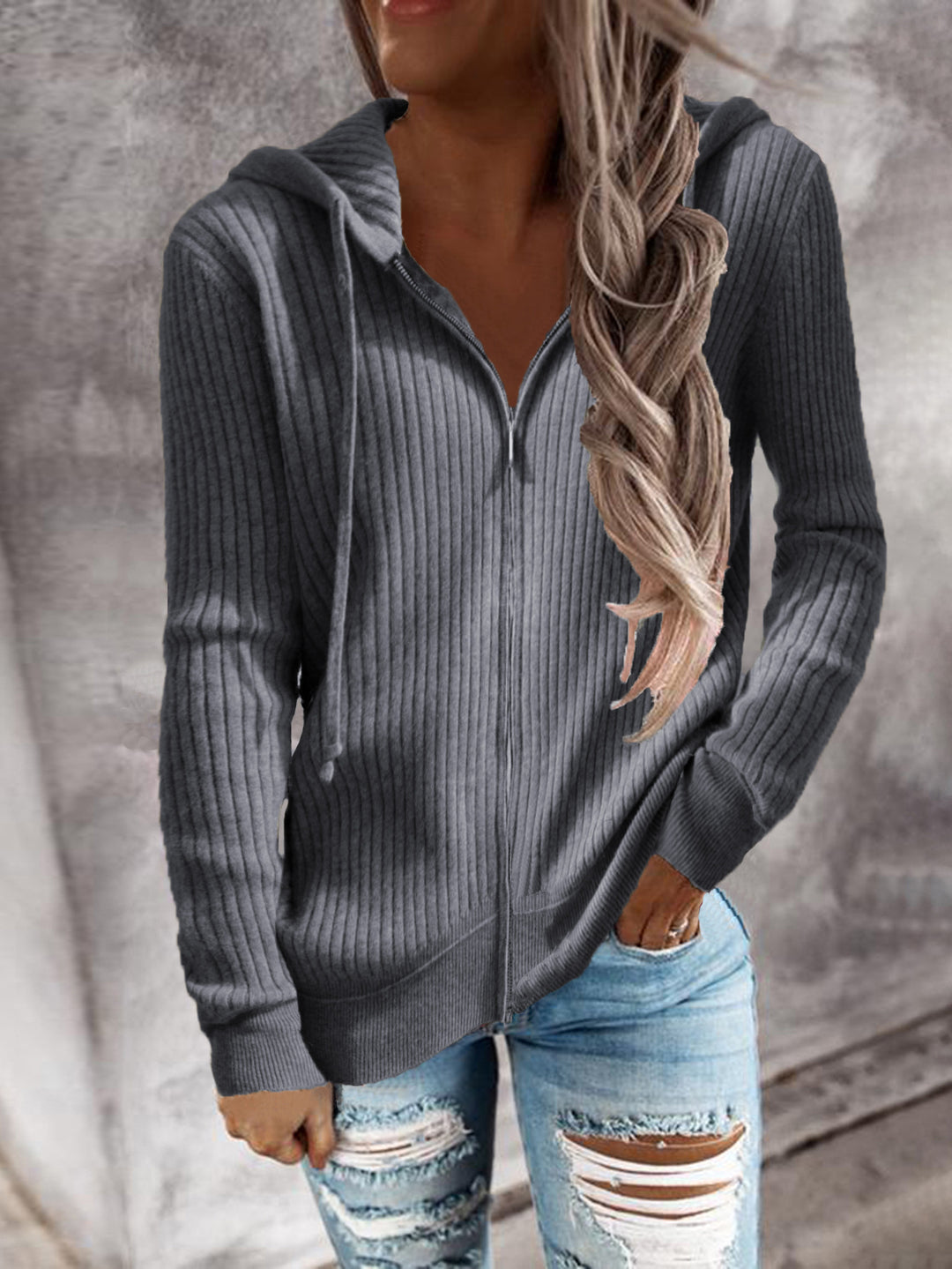 Women's hooded jacket with modern design in ribbed knit with pockets Lune London