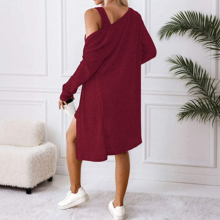Robe tricotée décontractée pour femmes avec cardigan ouvert Chic & Stil
