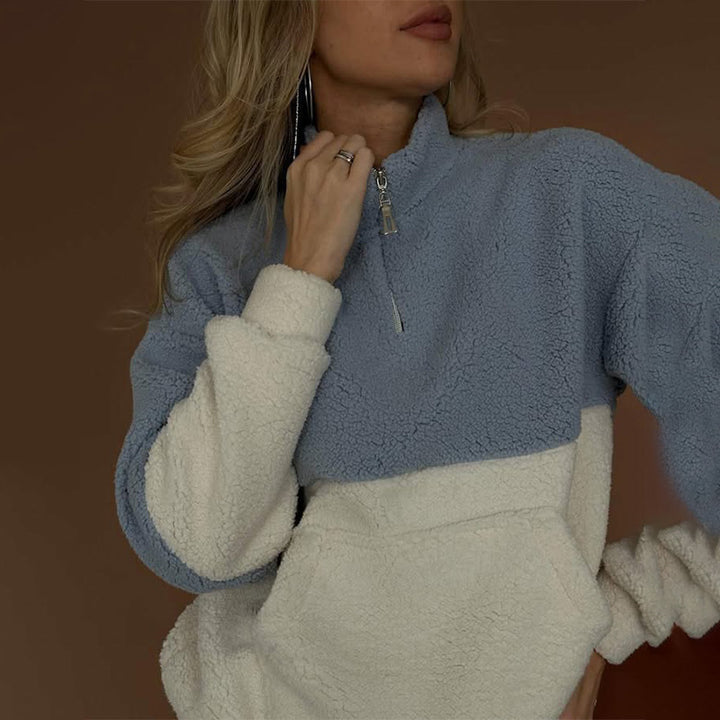 Fleece pullover for women with high collar and zipper Lune London