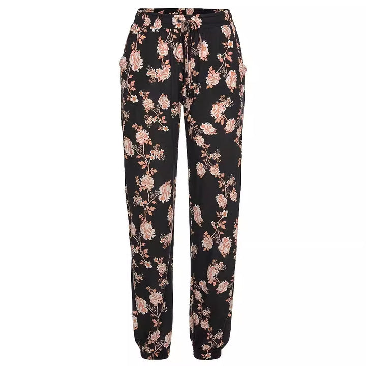 Leisure pants for women with floral pattern and elastic waist Lune London