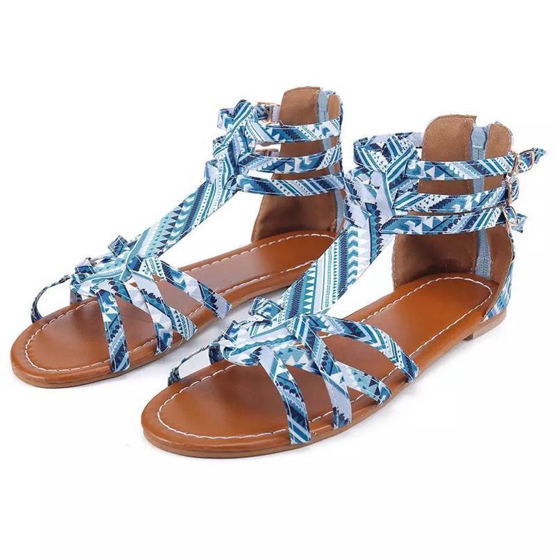 Women’s strappy sandals with graphic pattern and adjustable ankle strap Lune London
