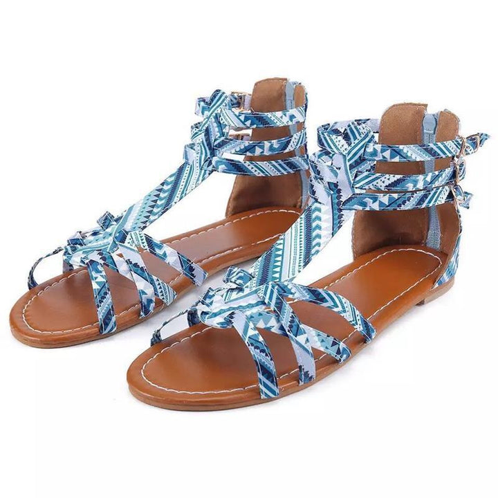Women’s strappy sandals with graphic pattern and adjustable ankle strap Lune London