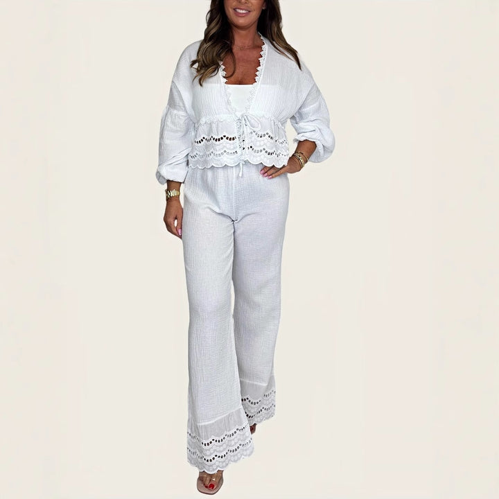 Women Two-Piece Set with Crochet Accents and Chic Loose Fit