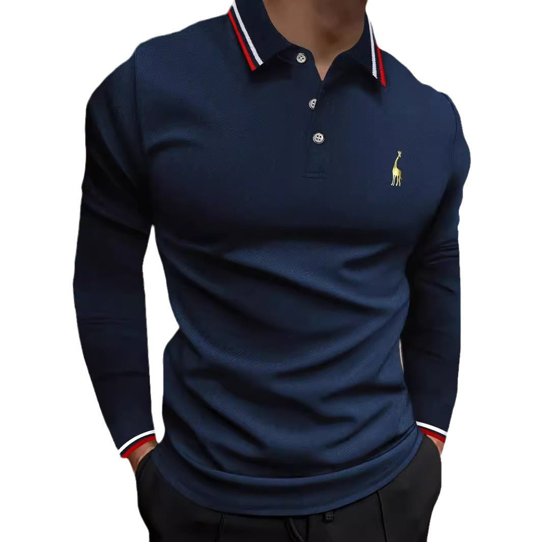 Long sleeve polo shirt for men with sporty collar and contrasting cuffs Lune London