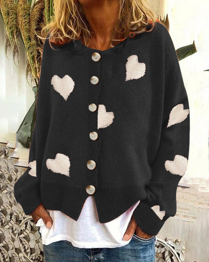 Knit jacket for women with heart pattern and button placket Lune London