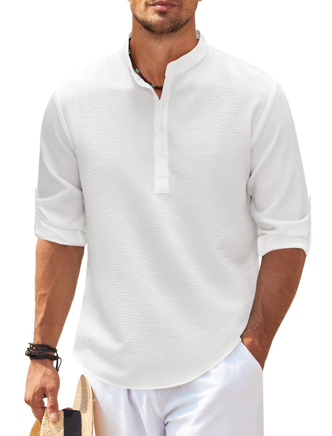 Casual long-sleeve shirt for men with a high collar and ribbed texture Lune London