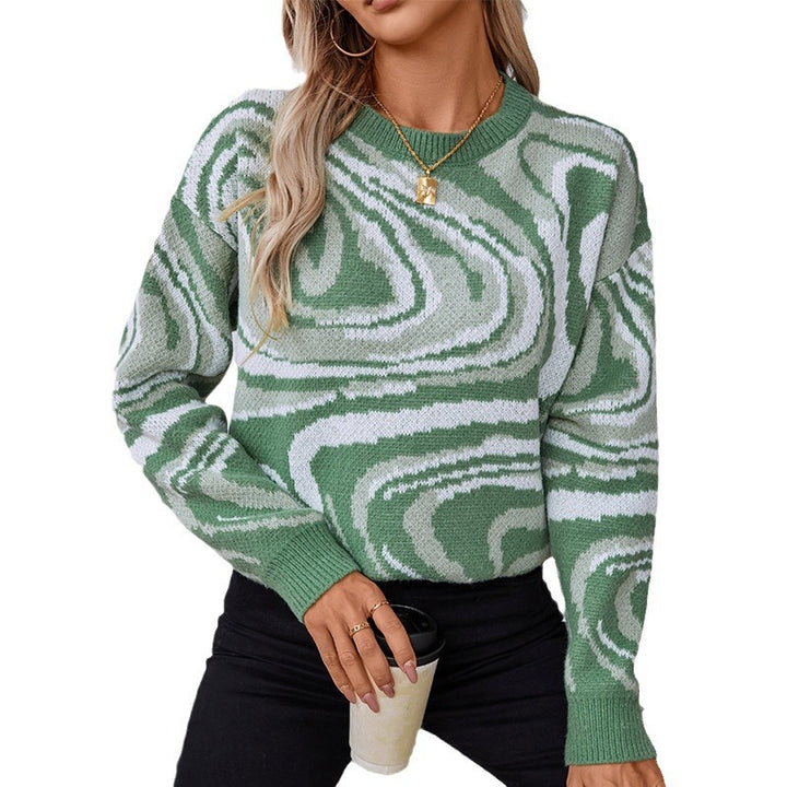 Knitted patterned sweater for women with a modern wave pattern and a round neck Lune London