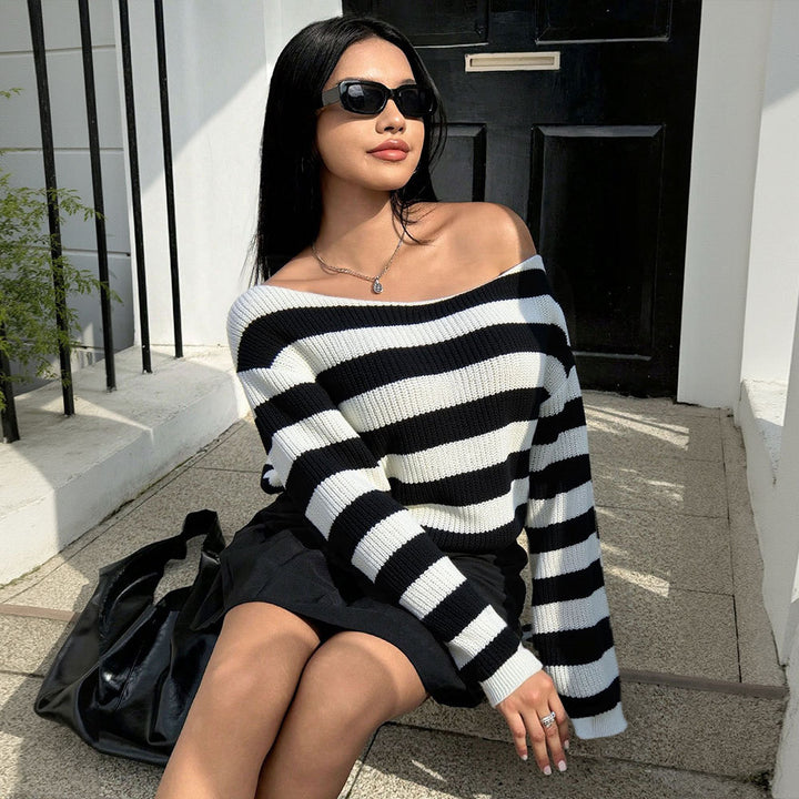 Pull décontracté surdimensionné pour femmes avec motif à rayures Chic & Stil