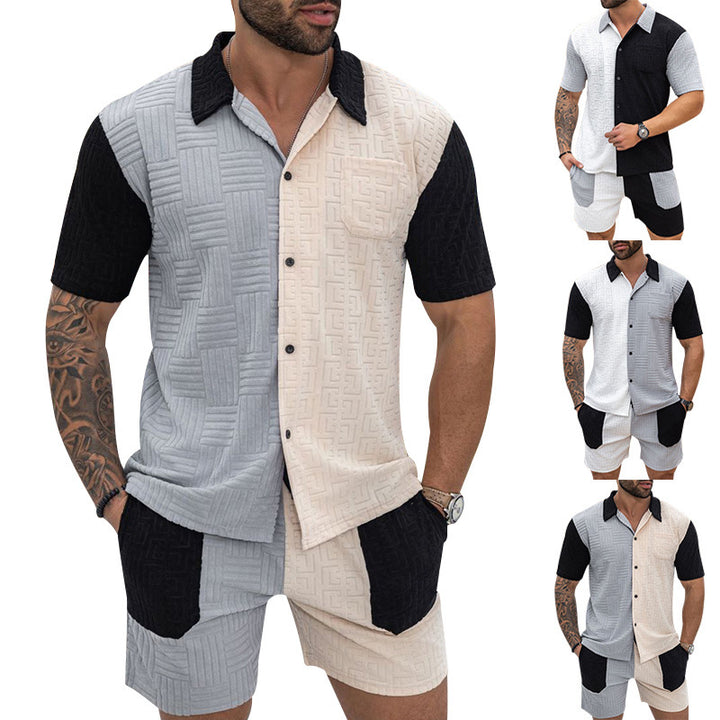 Short sleeve shirt and shorts set for men with artistic structured design Lune London