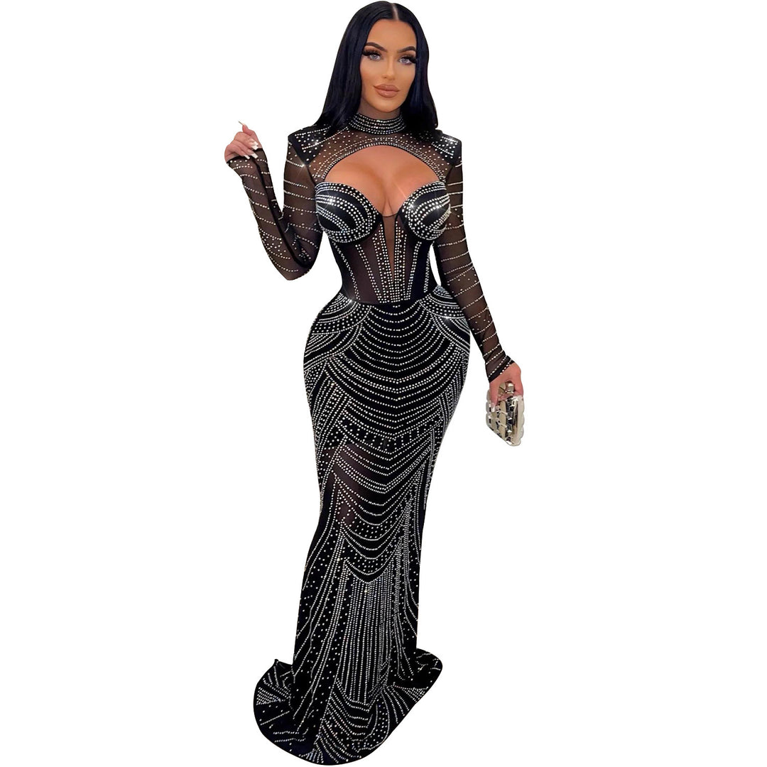 Chic evening dresses and style in transparent chiffon with long sleeves for ladies