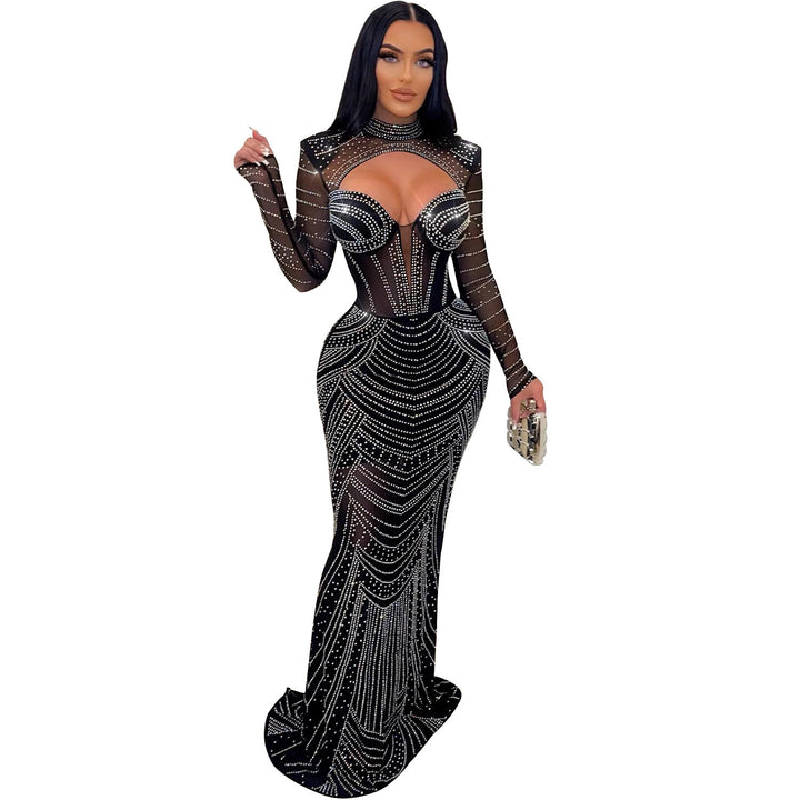 Chic evening dresses and style in transparent chiffon with long sleeves for ladies