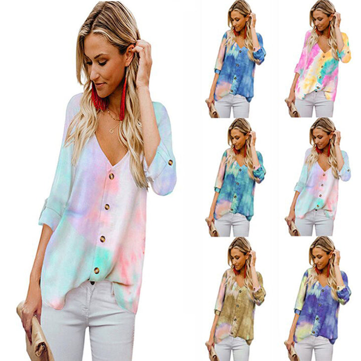 Women leisure blouse with gradient color and roll-up sleeves Lune London