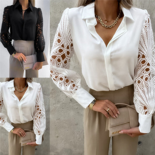 Ladies' blouse with voluminous lace sleeves and an elegant collar Lune London