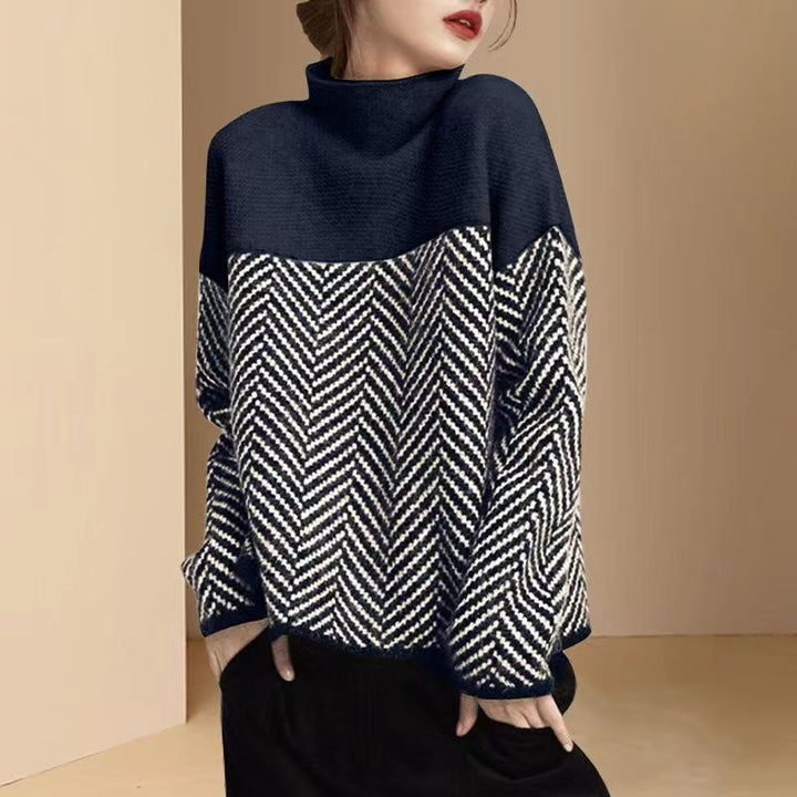 Pull femme avec col haut et motif en nid d'abeille moderne Chic & Stil