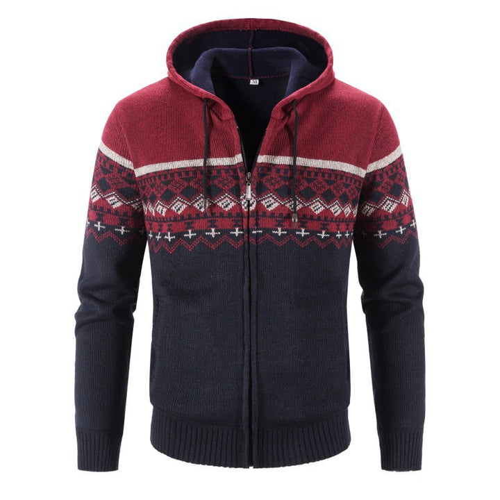 Men's Hooded Knit Sweater Vest with Norwegian Pattern Lune London