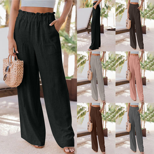 Wide palazzo pants for women with elastic waistband and practical pockets Lune London