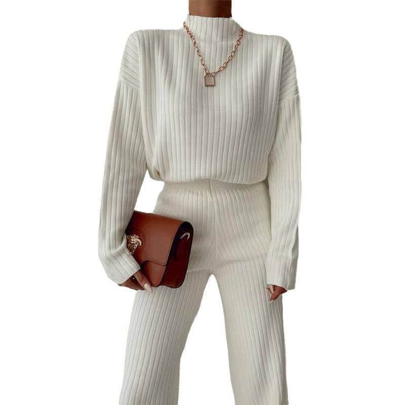 Knitted loungewear set for women with high collar and wide leg Lune London
