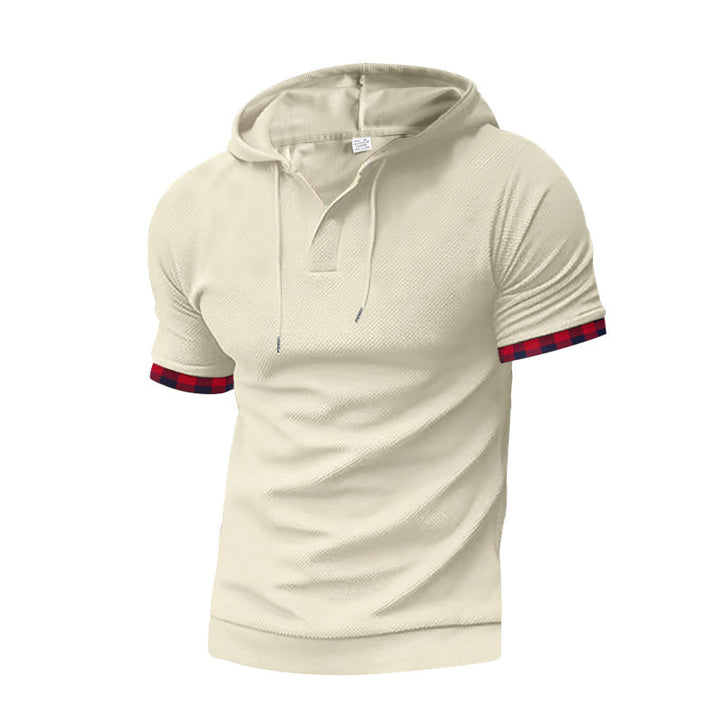 Short sleeve sporty shirt for men with hood and checkered details Lune London