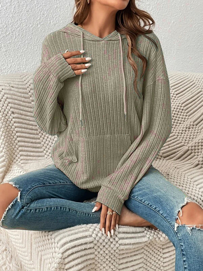 Casual hooded sweatshirt for women in fine ribbed knit Lune London