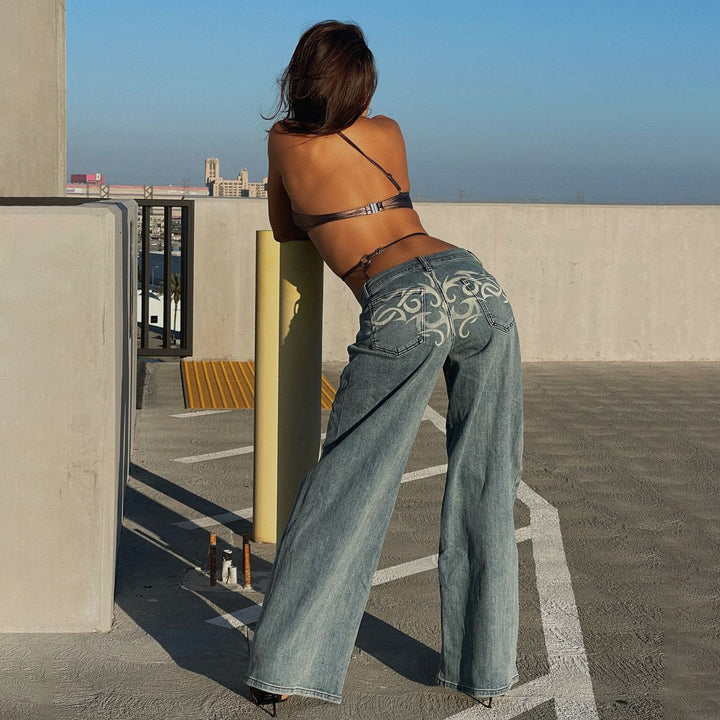 Women’s wide fit jeans with unique decorative elements Lune London