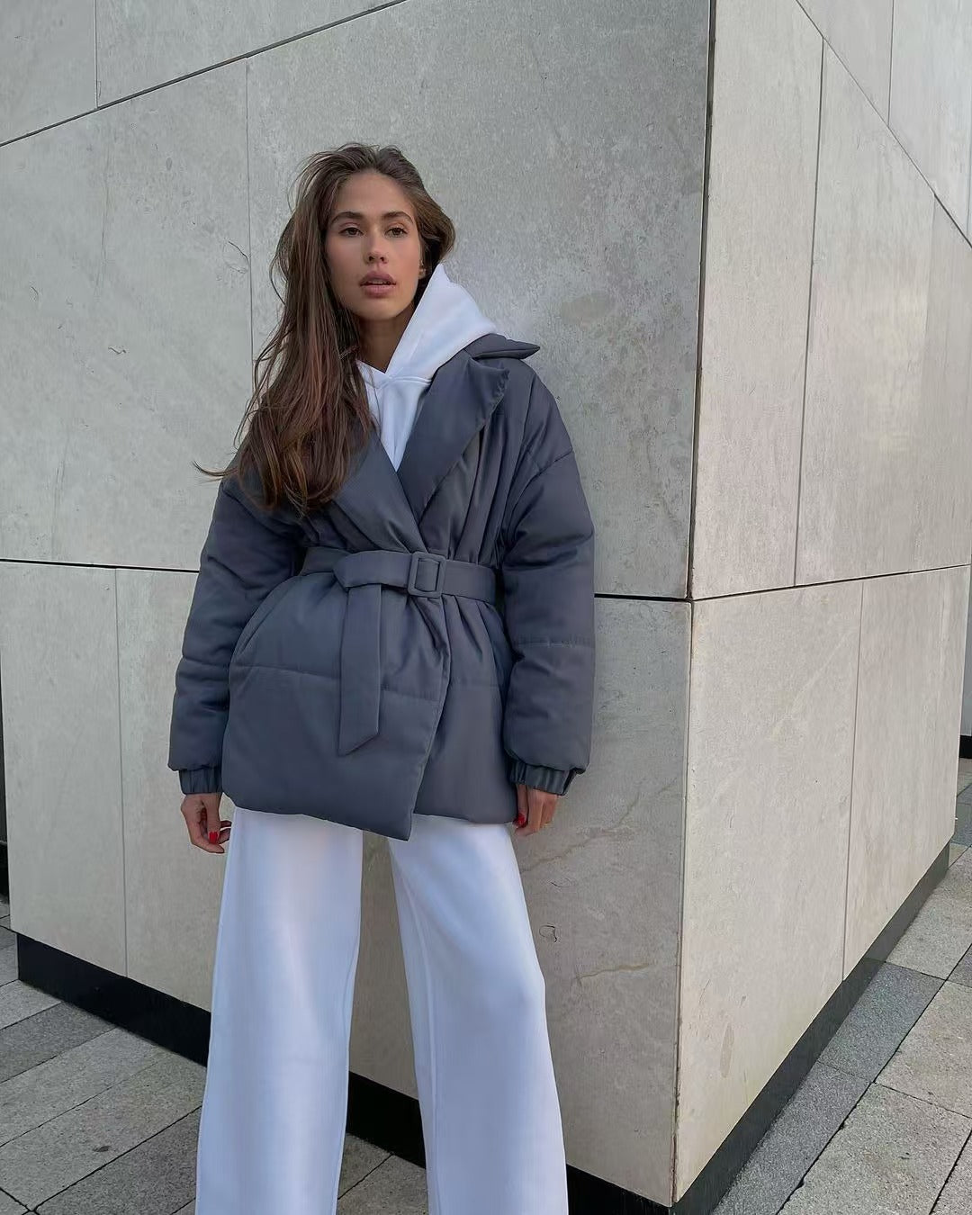 Lune London | Waist Cotton V-Neck Puffer Jacket