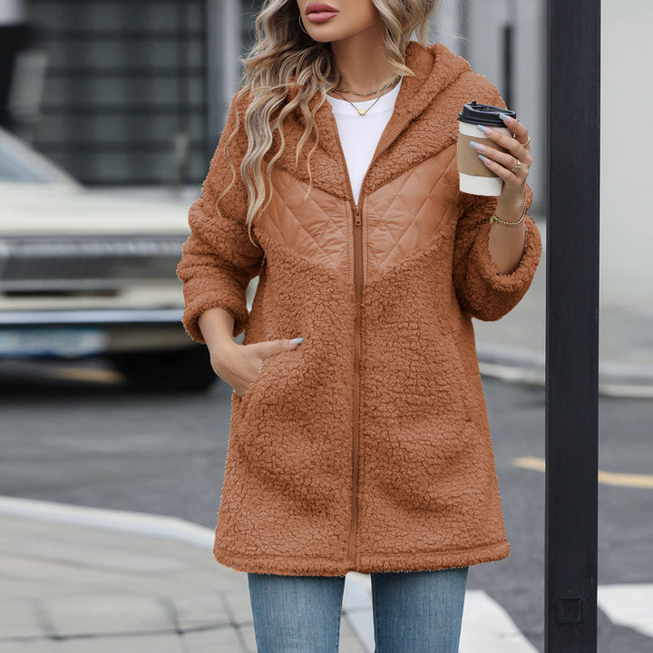 Oversized fleece jacket for women with hood and quilted details Lune London
