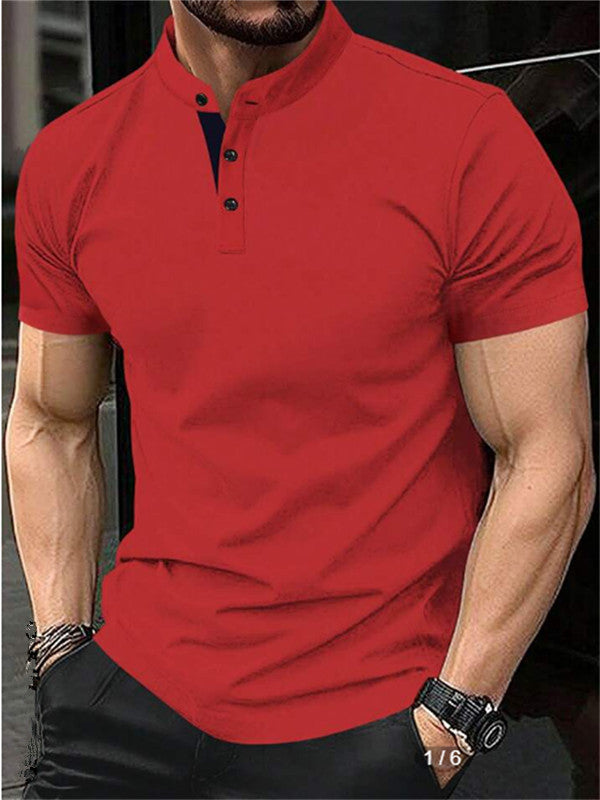 Men's polo shirt with modern stand-up collar and contrasting buttons Lune London