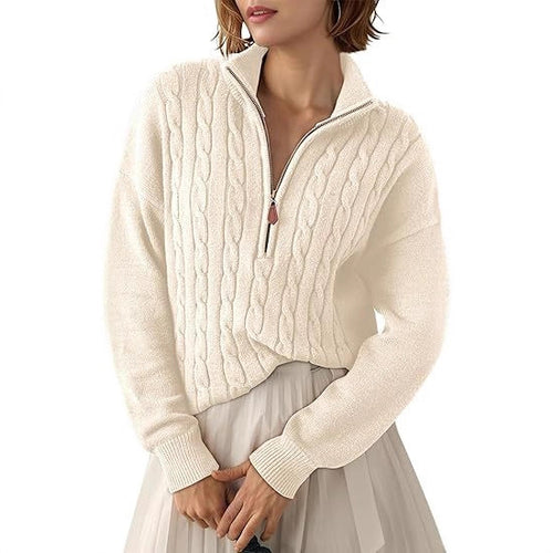 Chunky knit sweater for women with high collar and half-zip Lune London