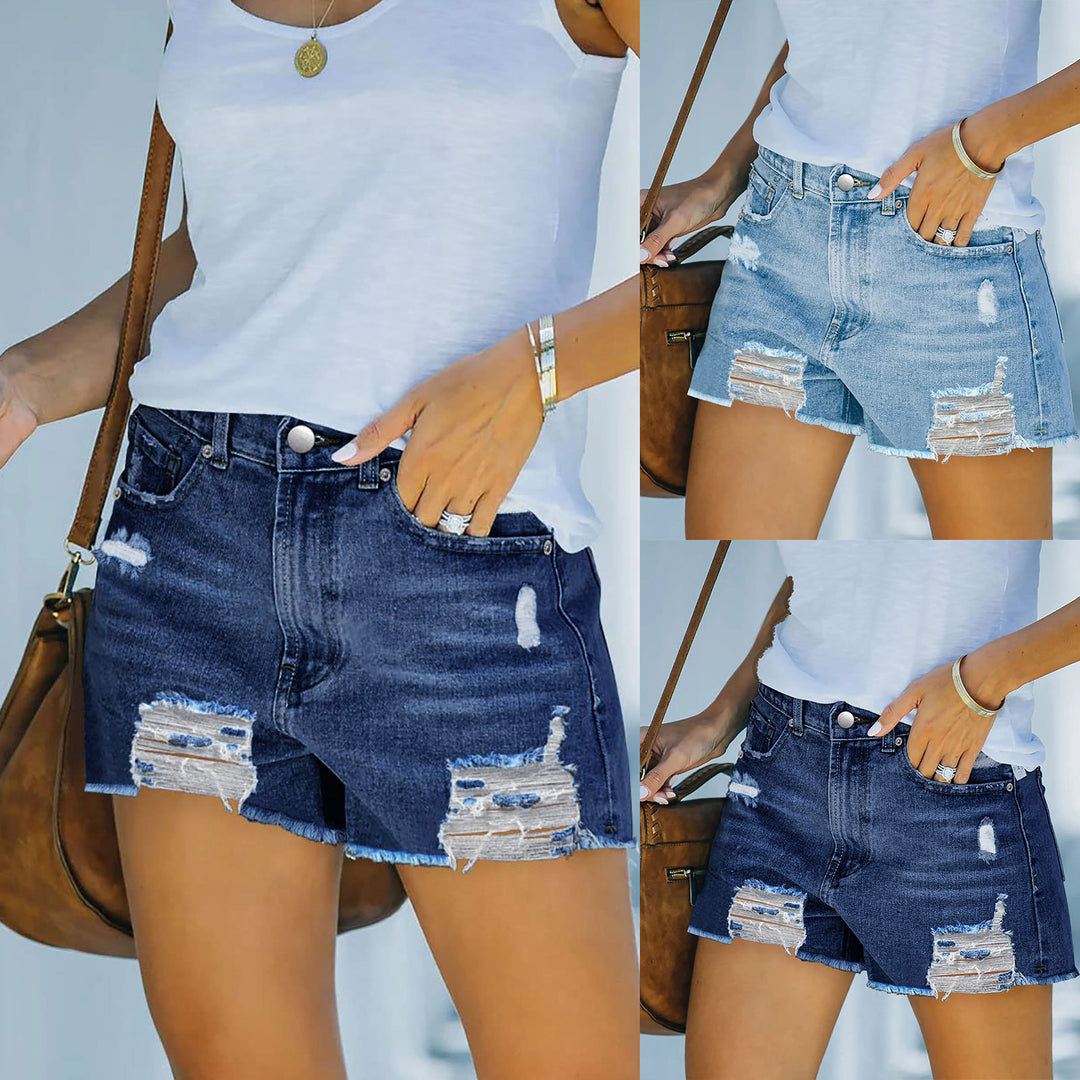 Women's High-Cut Destroyed Denim Shorts with Elaborate Fringes Lune London