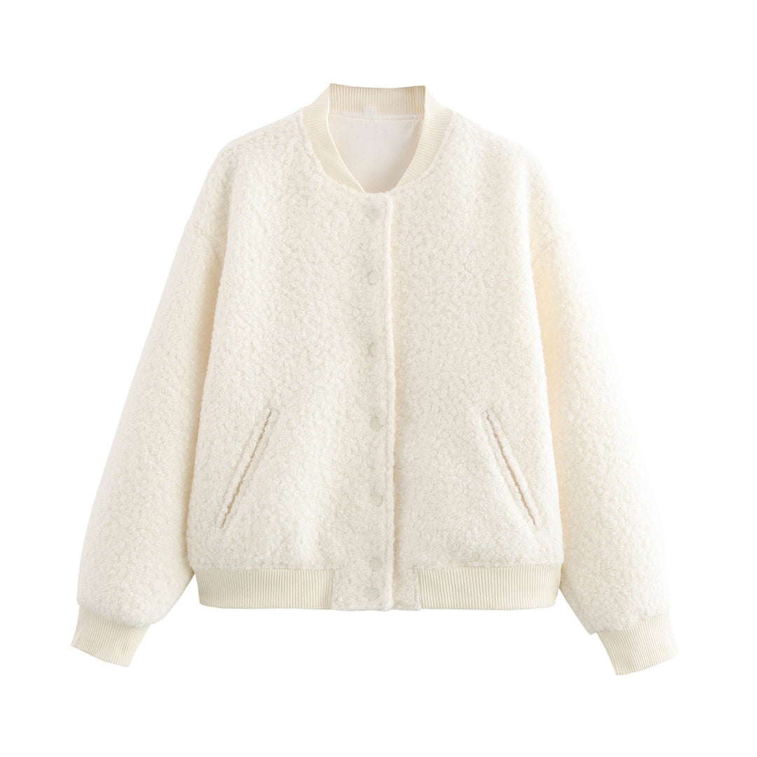Oversized fleece jacket for women with button closure and side pockets Lune London