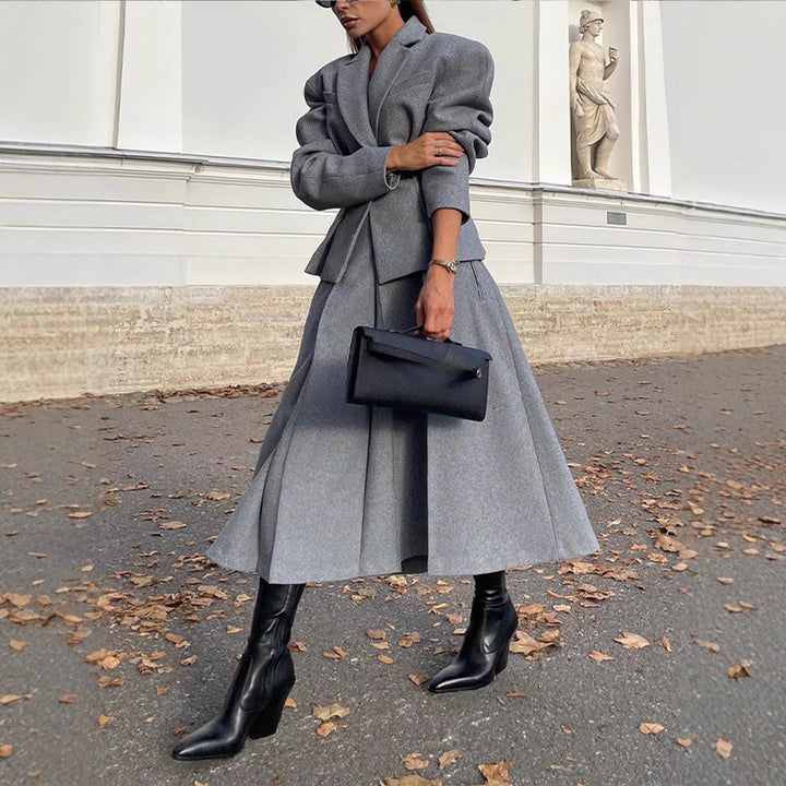 Ladies elegant oversized coat with high collar and structured sleeves Lune London