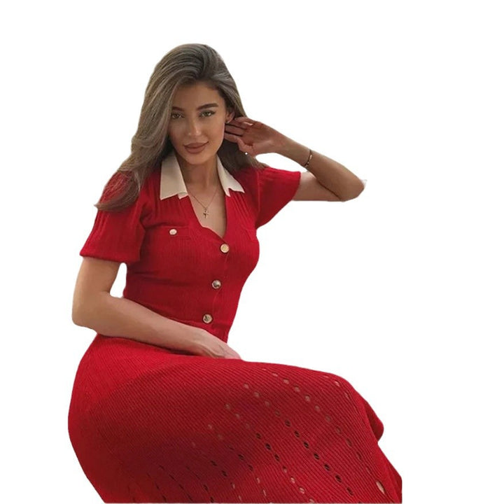 Midi dress for women with button placket and contrasting collar Lune London