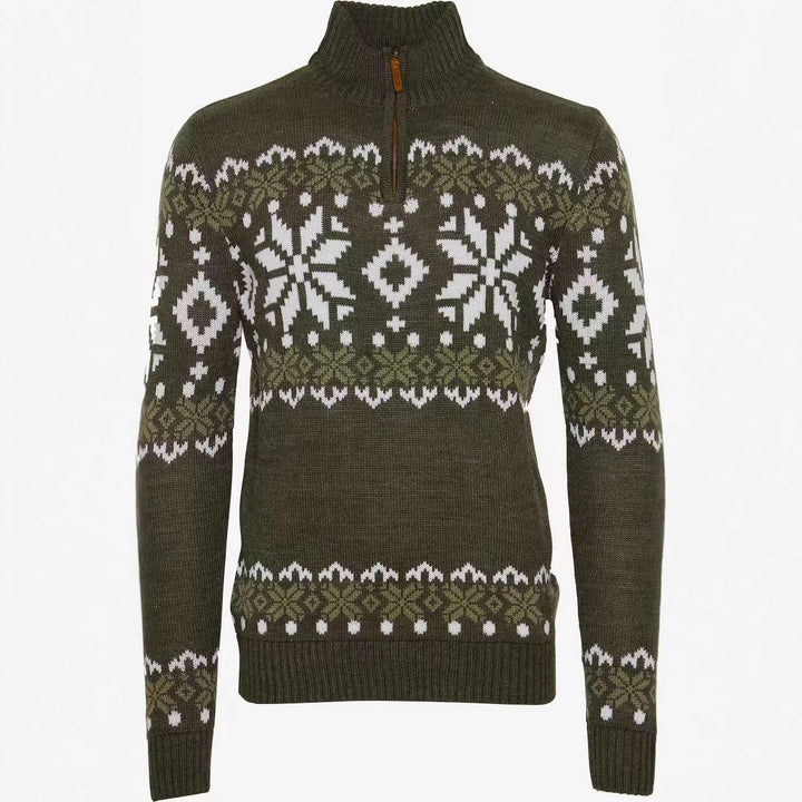 Men's knitted sweater with half zipper and chic Christmas pattern