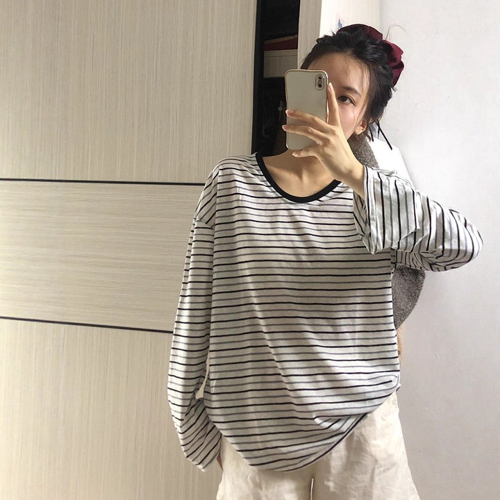 Women's striped oversized longsleeve shirt with wide sleeves Chic & Stil