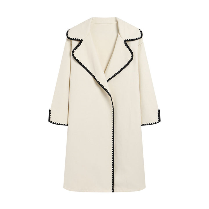 Elegant coat for women with a stylish clutch collar and contrasting decorative seams Lune London